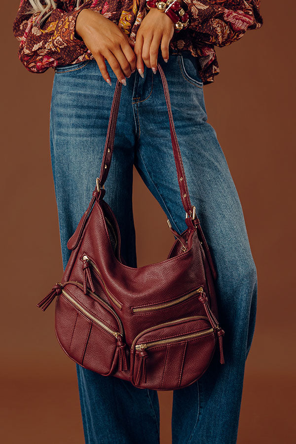 The Christine Faux Leather Hobo Tote in Merlot