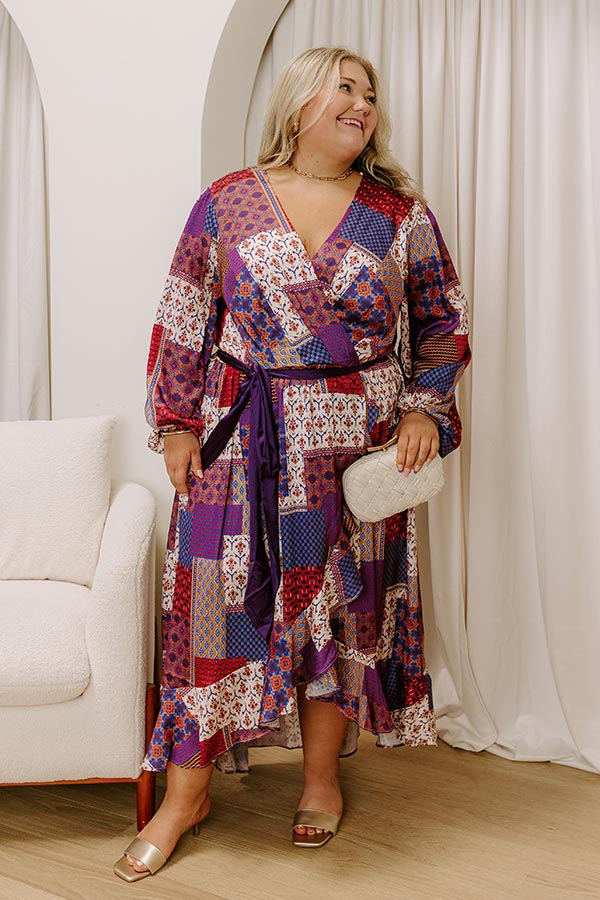 satin color block dress Vineyard Views Satin Color Block Midi Dress in Navy Curves