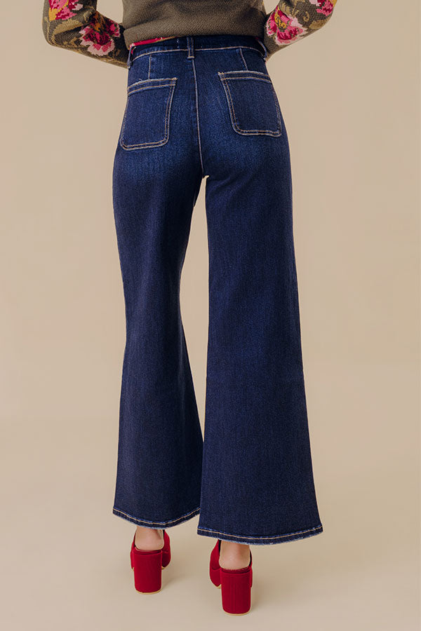 The Tracy High Waist Flares in Dark Wash Image - 4
