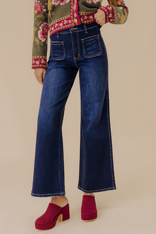 The Tracy High Waist Flares in Dark Wash Image - 1