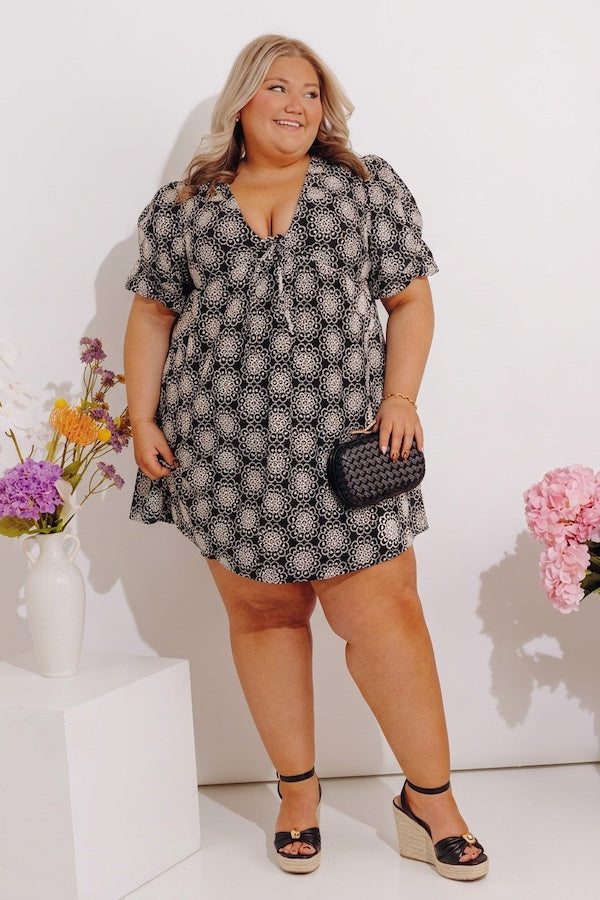 Chic And Charming Floral Embroidered Mini Dress Curves Image - 2