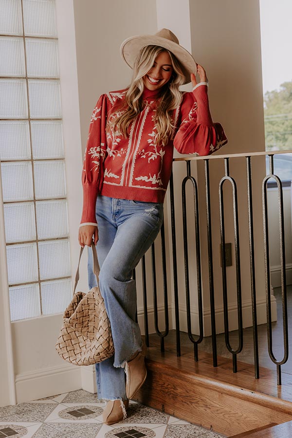 Fifth Avenue Chic Jacquard Knit Sweater Top in Rustic Rose Image - 2