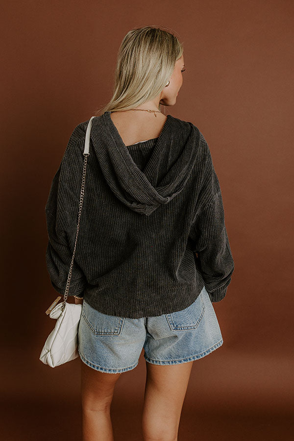 Cafe Cozy Waffle Knit Hoodie in Vintage Black Image 2