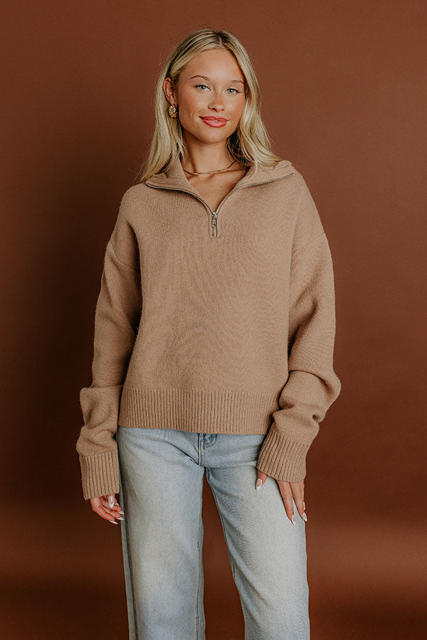 Brisk Stroll Quarter Zip Knit Sweater in Iced Mocha Image 4