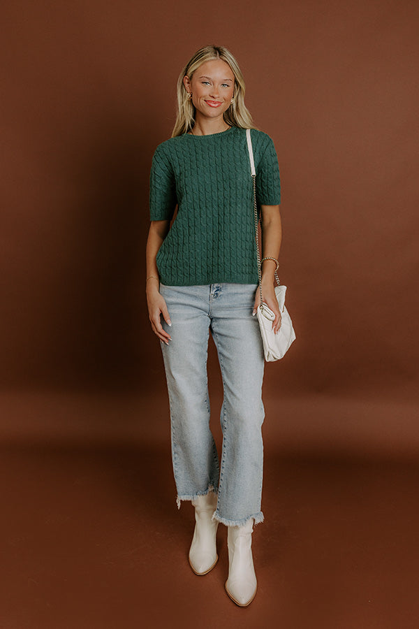 Uptown Charm Cable Knit Top in Hunter Green Image 2
