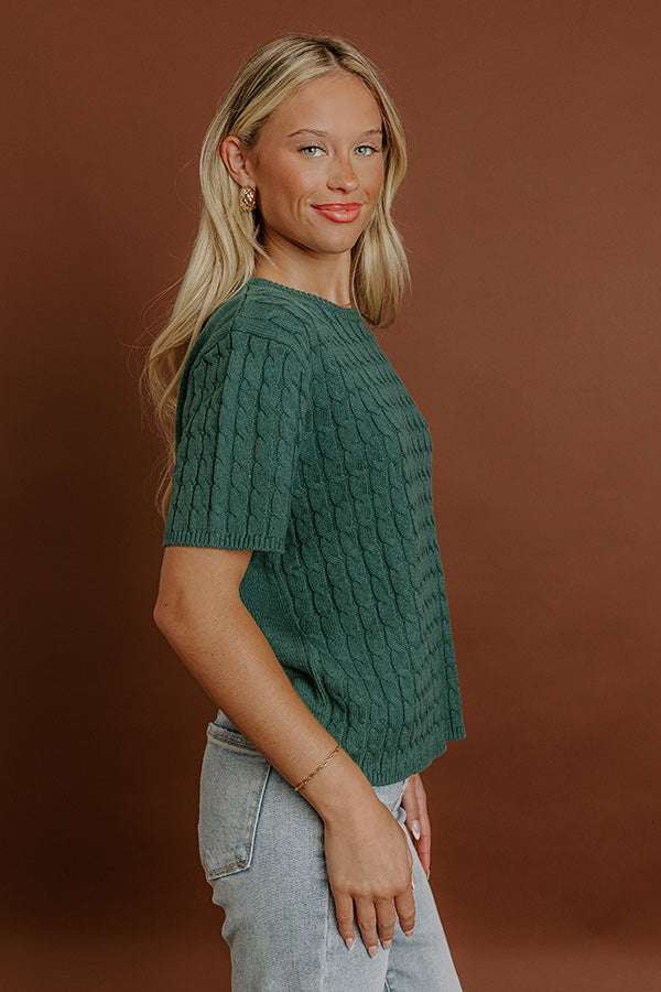 Uptown Charm Cable Knit Top in Hunter Green Image 5