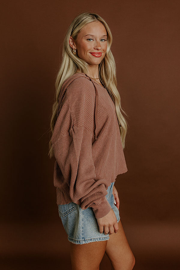 Cafe Cozy Waffle Knit Hoodie in Vintage Chocolate Image 5