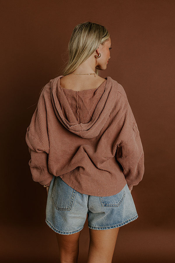 Cafe Cozy Waffle Knit Hoodie in Vintage Chocolate Image 2