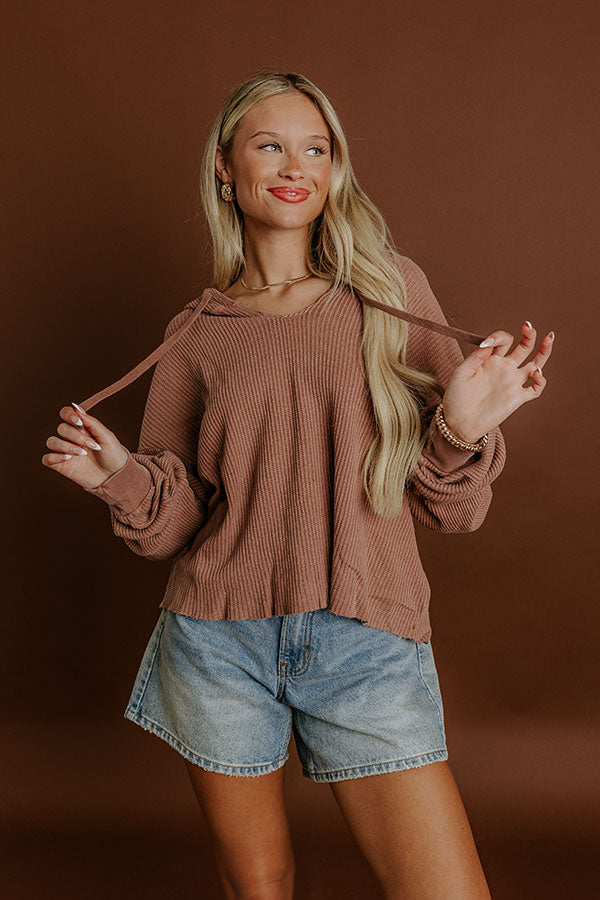 Cafe Cozy Waffle Knit Hoodie in Vintage Chocolate Image 1