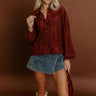 Rosehill Estate Faux Suede Button Up Top in Merlot Image 1