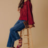 Rosehill Estate Faux Suede Button Up Top in Merlot Image - 1
