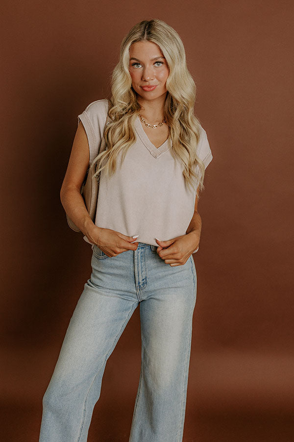 Casual Charm Vintage Wash Top in Oatmeal Image 1