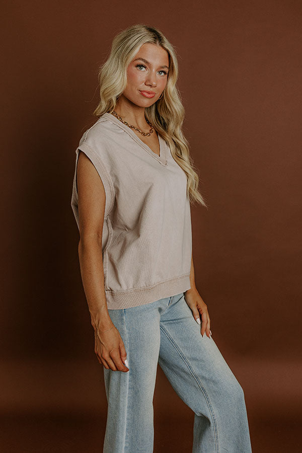 Casual Charm Vintage Wash Top in Oatmeal Image 4