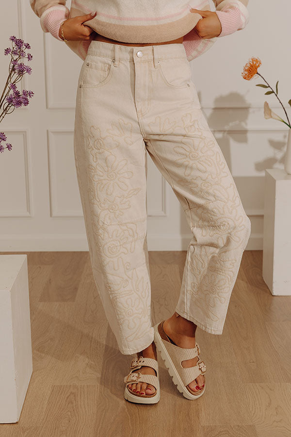 The Sunny High Waist Embroidered Barrel Leg Jean