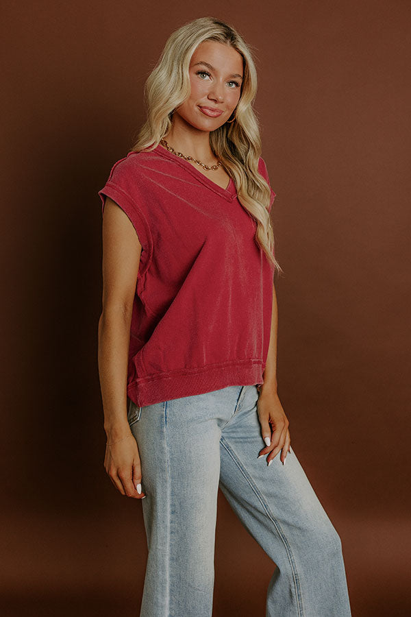 Casual Charm Vintage Wash Top in Red Image 4