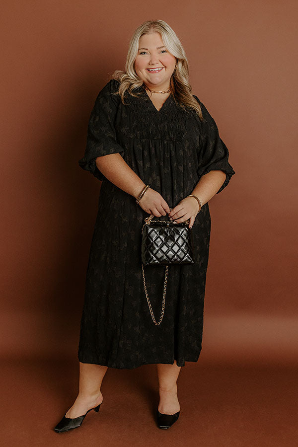 Apple Cider Sippin Jacquard Midi Dress in Black Curves 1XL / Black Apple Cider Sippin Jacquard Midi Dress in Black Curves 1XL / Black