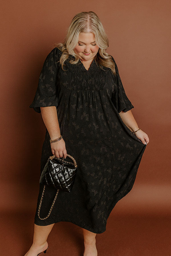Apple Cider Sippin Jacquard Midi Dress in Black Curves 1XL / Black Apple Cider Sippin Jacquard Midi Dress in Black Curves 1XL / Black