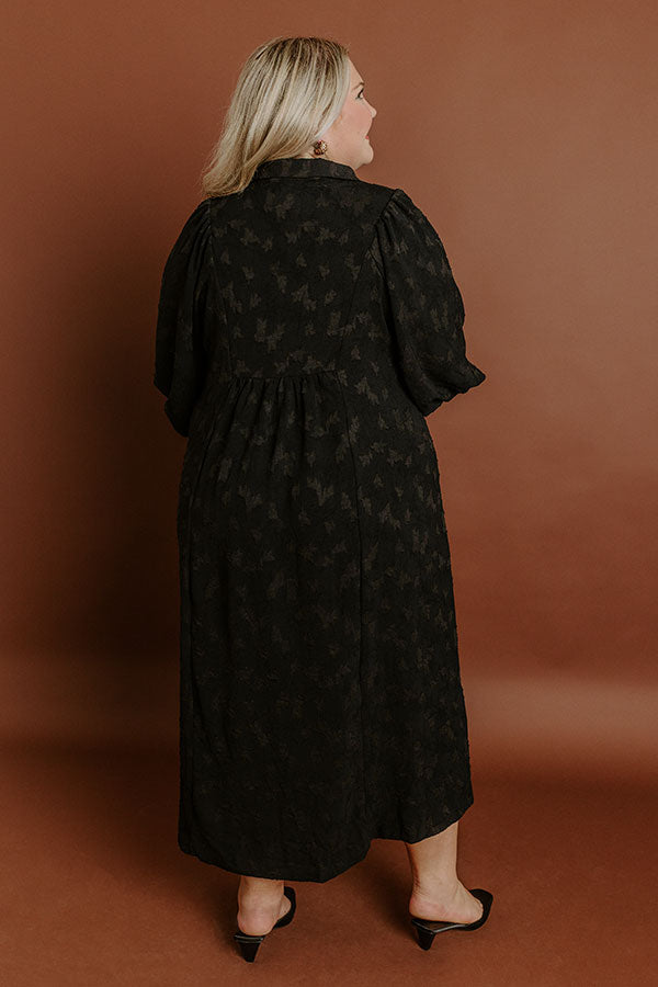 Apple Cider Sippin Jacquard Midi Dress in Black Curves 1XL / Black Apple Cider Sippin Jacquard Midi Dress in Black Curves 1XL / Black