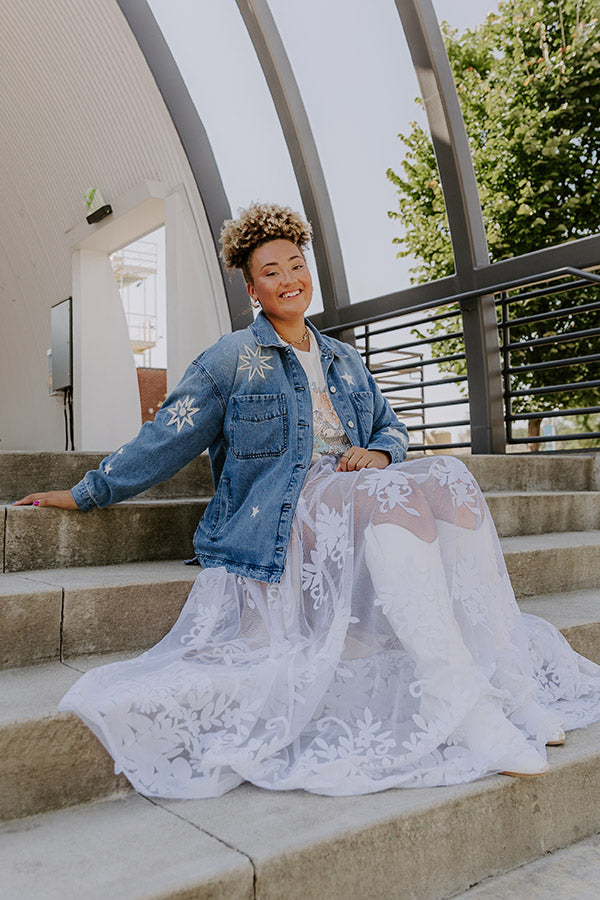 RISEN Starry Oversized Embroidered Denim Jacket Curves Image 4