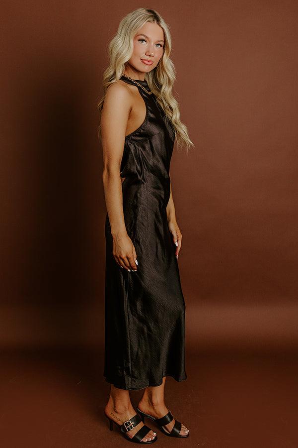 Glitz And Glam Satin Midi Dress in Black L / Black Glitz And Glam Satin Midi Dress in Black L / Black