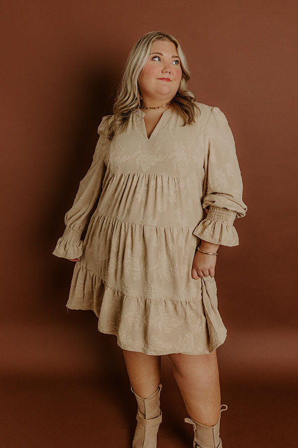 Tribeca Twilight Jacquard Babydoll Mini Dress in Iced Latte Curves 2XL / Iced Latte Tribeca Twilight Jacquard Babydoll Mini Dress in Iced Latte Curves 2XL / Iced Latte
