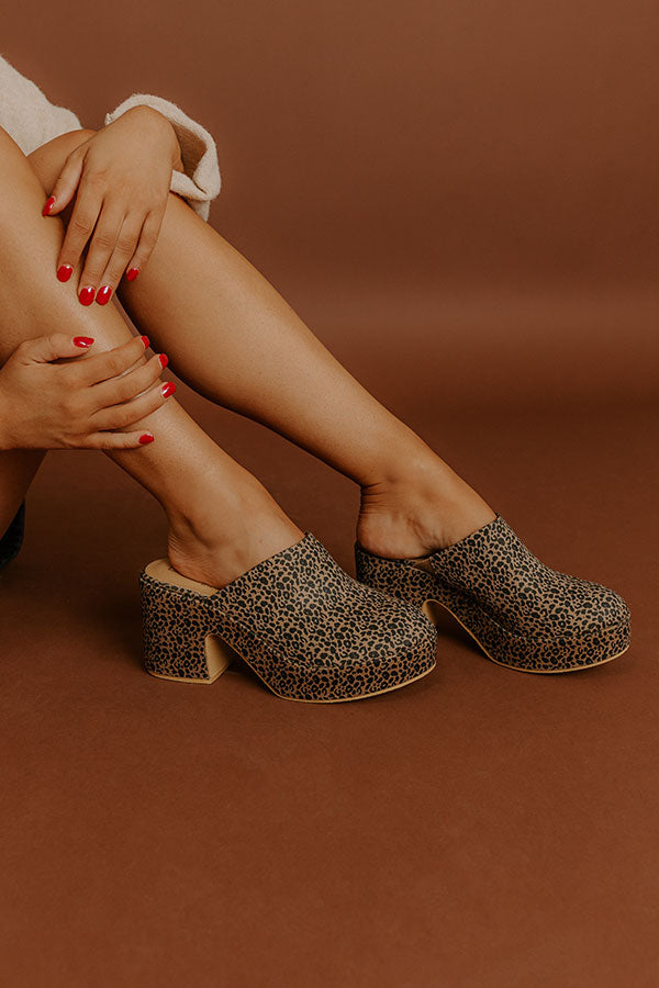 Jayde Faux Suede Platform Clog Heels in Leopard Image 1