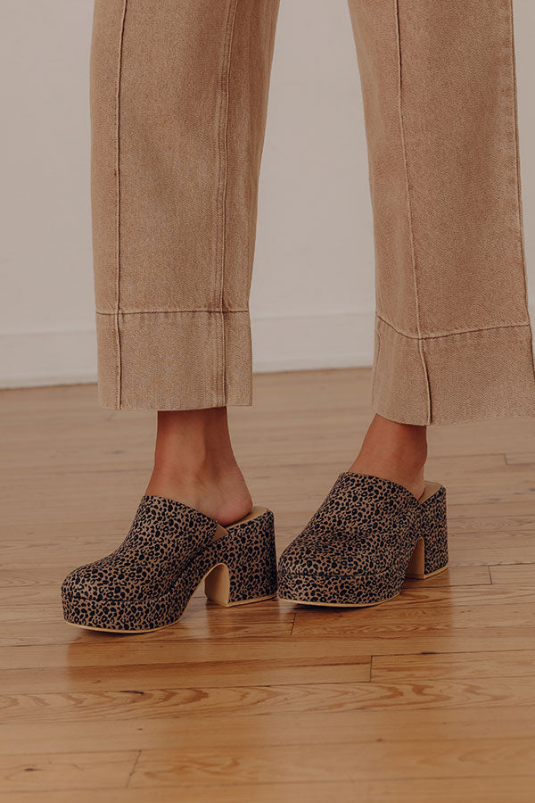 Jayde Faux Suede Platform Clog Heels in Leopard