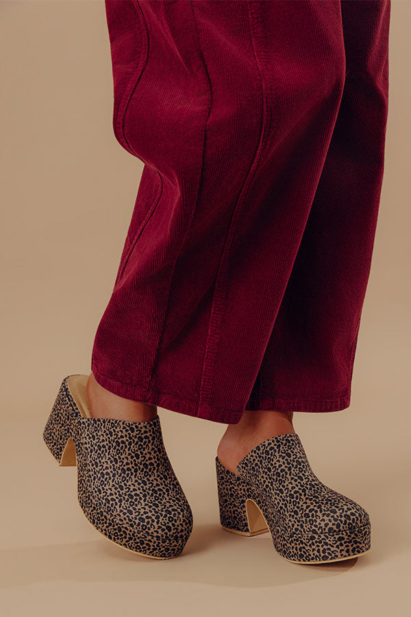 Jayde Faux Suede Platform Clog Heels in Leopard Image - 1
