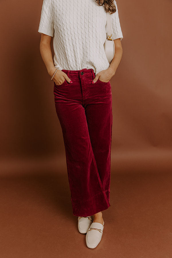 RISEN Kinsley High Waist Corduroy Wide Leg Pants in Wine Image 3