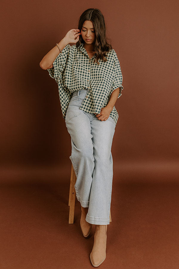 Picnic At The Park Oversized Gingham Button Up in Hunter Green Image 1