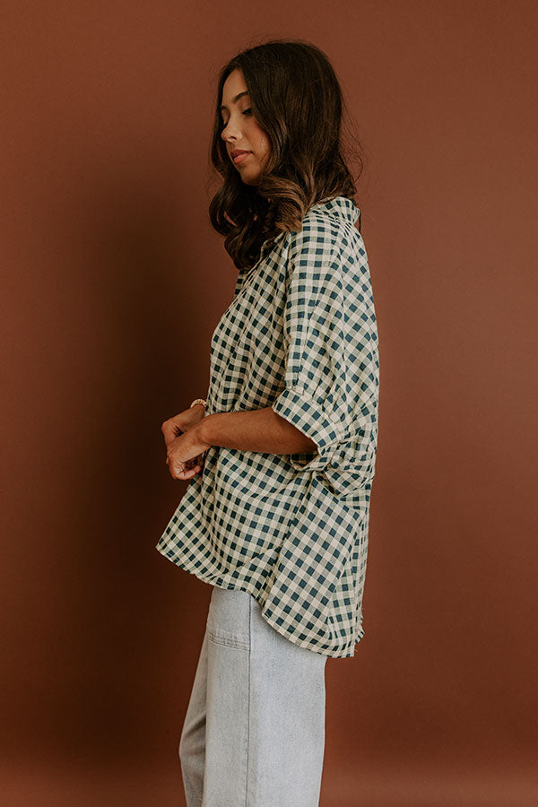 Picnic At The Park Oversized Gingham Button Up in Hunter Green Image 5