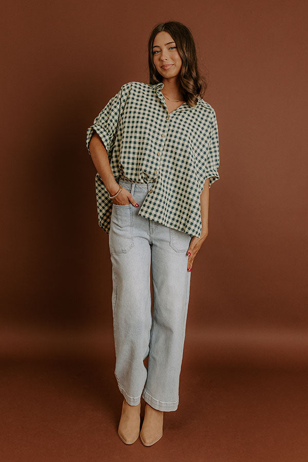 Picnic At The Park Oversized Gingham Button Up in Hunter Green Image 4