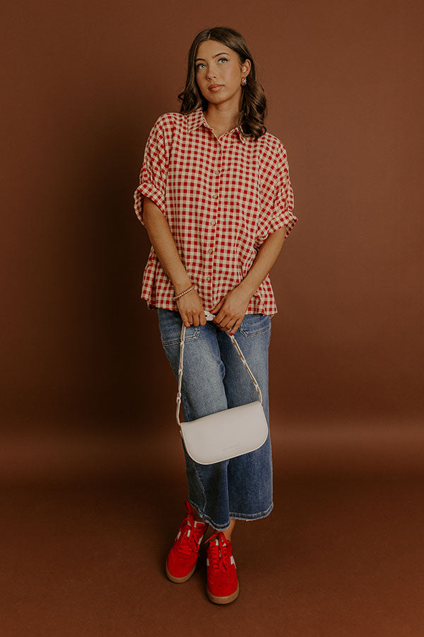 Picnic At The Park Oversized Gingham Button Up in Red/Yellow Image 3