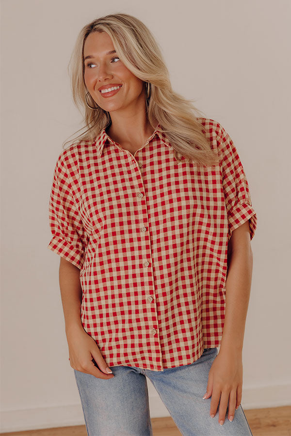 Picnic At The Park Oversized Gingham Button Up in Red/Yellow Image - 1