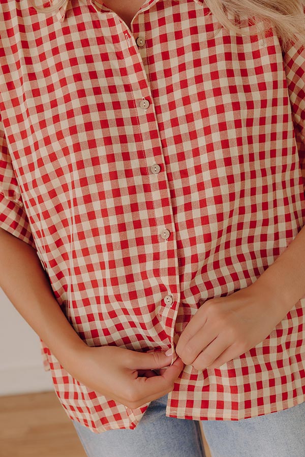 Picnic At The Park Oversized Gingham Button Up in Red/Yellow Image - 2