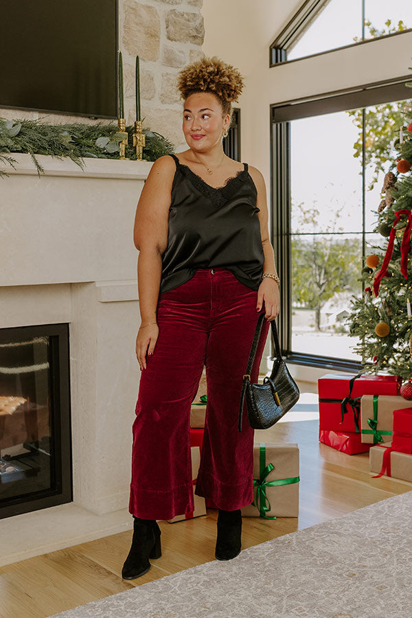 RISEN Kinsley High Waist Corduroy Wide Leg Pants in Wine Curves Image - 1