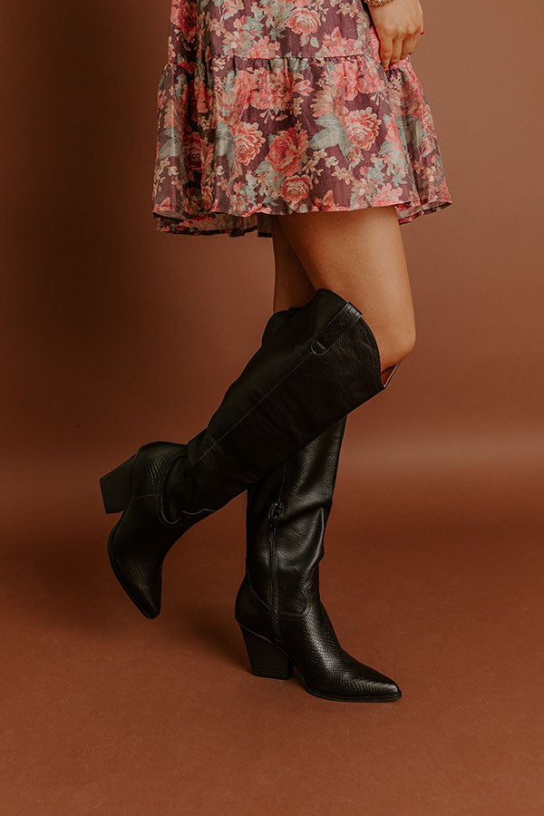 The Barcelona Faux Leather Knee High Boot in Black Image 1