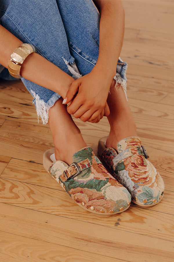 The Toni Floral Tapestry Clogs in Beige Image - 1
