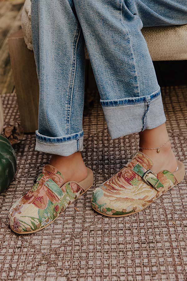 The Toni Floral Tapestry Clogs in Beige