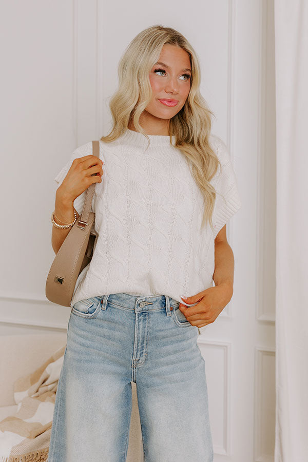 Uptown Ease Cable Knit Sweater Top in Cream Image 1