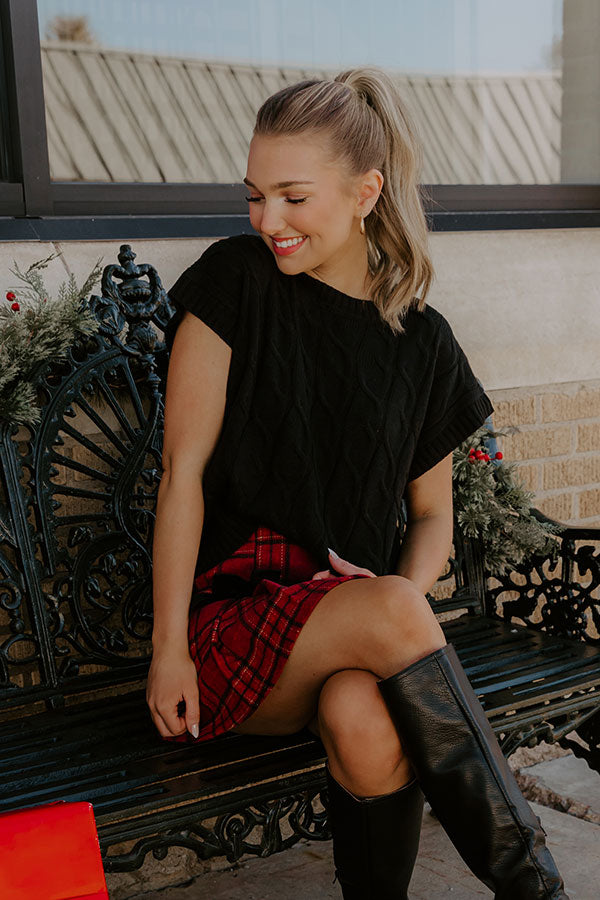 Uptown Ease Cable Knit Sweater Top in Black