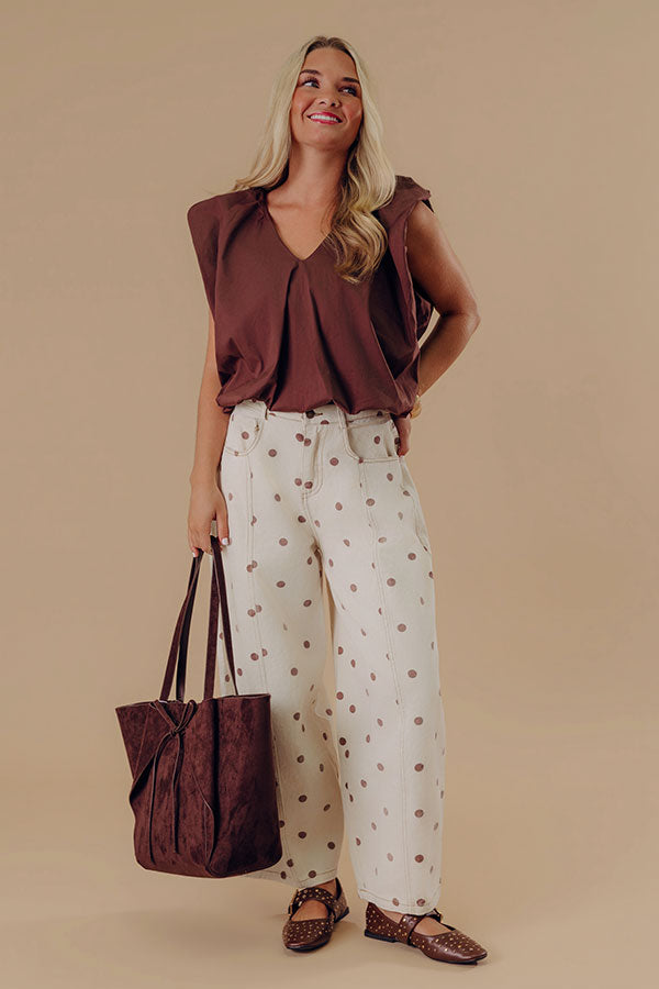 Spotted Around Town High Waist Barrel Leg Jean in Mocha Image - 2