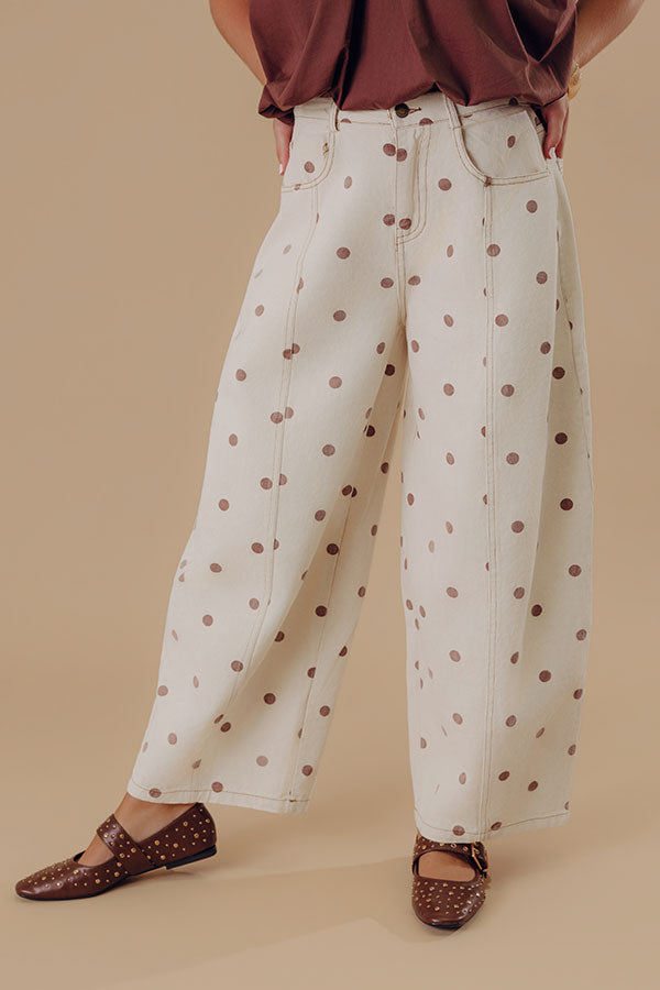 Spotted Around Town High Waist Barrel Leg Jean in Mocha Image - 1