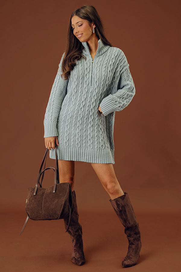 Pumpkin Kisses Cable Knit Sweater Dress in Light Blue Image - 1