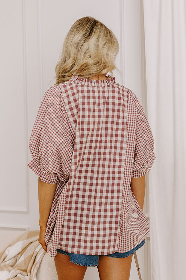 Charming Views Oversized Gingham Top in Purple Image 5