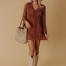 Darling Detail Embroidered Mini Dress in Chocolate Image - 1