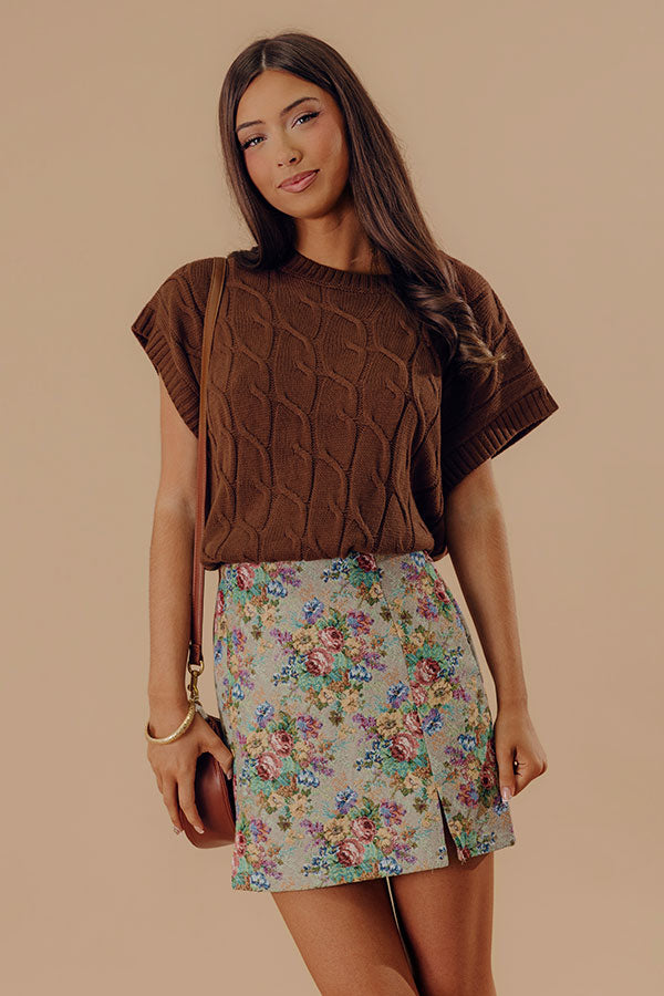 Uptown Ease Cable Knit Sweater Top in Chocolate Image - 2