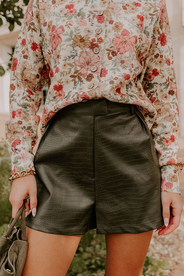 Chic Statement High Waist Faux Leather Shorts in Deep Forest Image 4