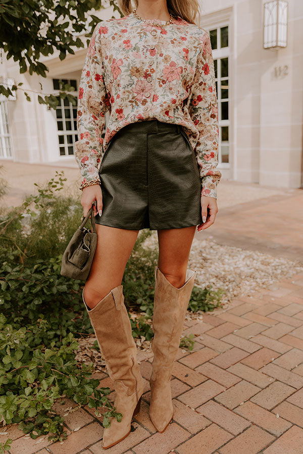 Chic Statement High Waist Faux Leather Shorts in Deep Forest Image 2