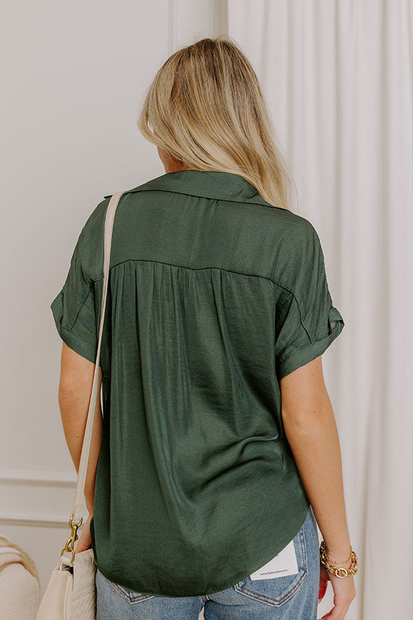 Mimosa Please Satin Button Up Top in Deep Forest Image 5